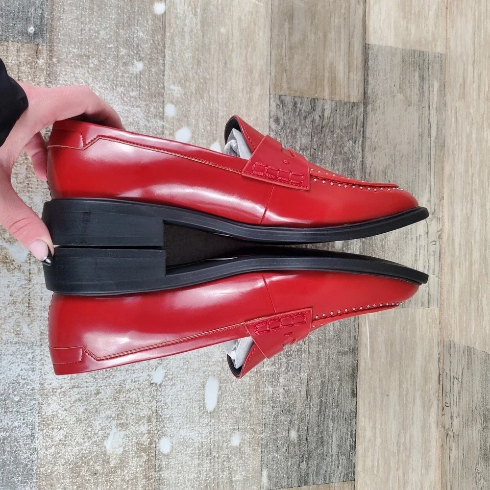 Franco Sarto Red Leather Penny Loafers - Picture 5 of 9